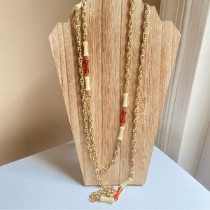 Sarah Coventry vintage chain necklace extra long in goldtone with accent beads